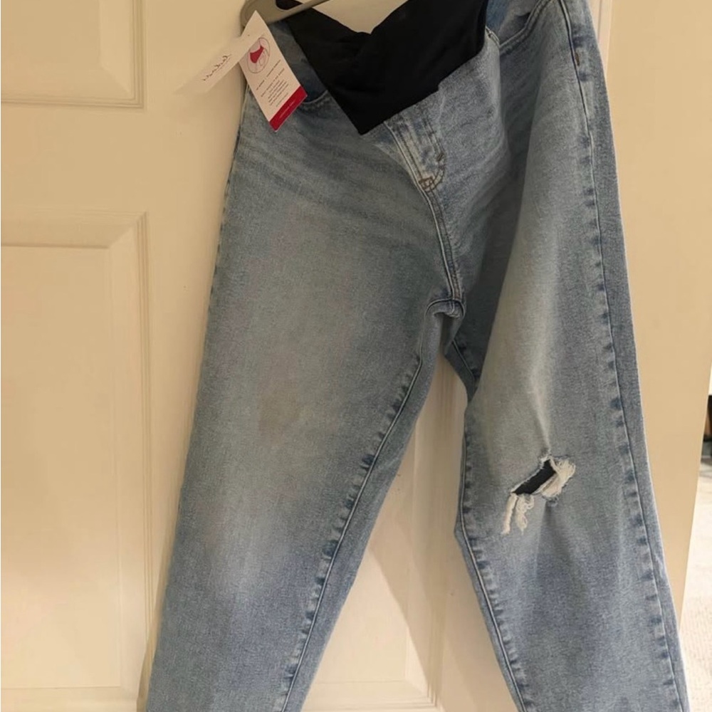 Light Blue Distressed Women's Maternity Jeans